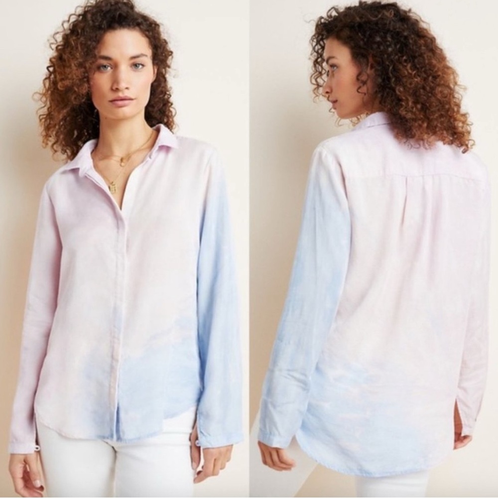 Anthropologie Pink and Blue Button-Down Shirt